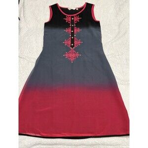 NWOT Taisha Black Red Ombre Embroidered Shift Dress S Boho Ethnic Resort